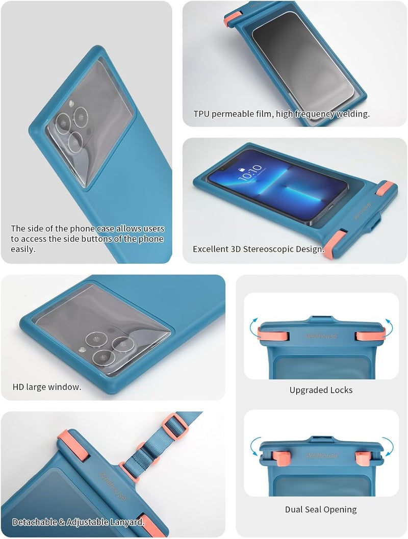 Wellhouse Waterproof Phone Pouch, Waterproof Phone Case for iPhone 16 15 14 13 12 Pro Max XS Samsung, IPX8 3D Cellphone Dry Bag Beach Essentials (1 Pack - Blue8.0, 8 inch) - Image 5